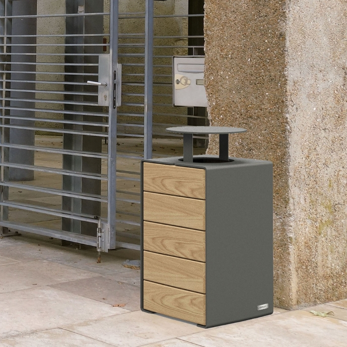 Kube® Design Litter Bin - Timber & Steel